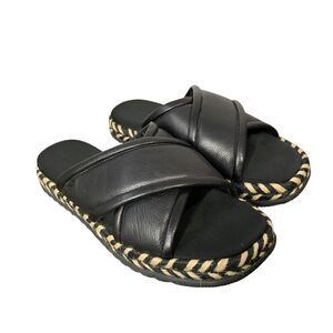 Tory Burch NWOT Cross Strap Puffy Slides Espadrille Platform Sandal Black Size 9